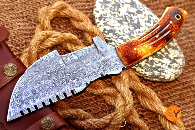 Handmade Forged Damascus Steel Tracker Knife Hunting Camping Survival Edc 2784