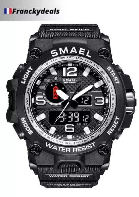 SMAEL Montre Bracelet Sport Homme LED Étanche Quartz Électronique Neuf FR