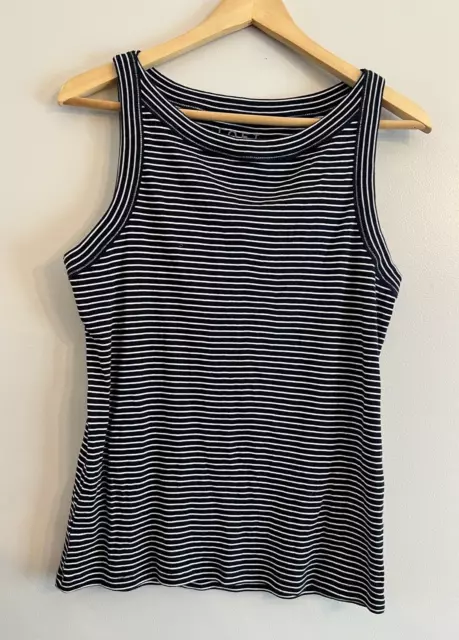 LOFT White Navy Blue Striped Knit Tank TOP Shirt Womens Size Large L