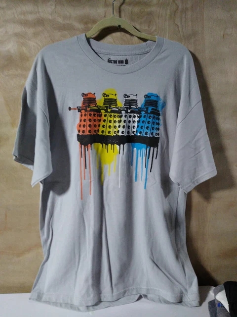 Doctor Dr Who And The Daleks Color Drip Light Gray T Shirt Size XL.Free Shipping