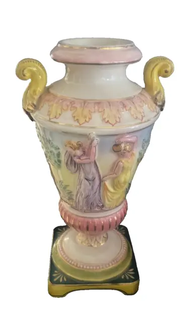 Italian Capodimonte Double Handle Urn Vase w/Putti Ardalt-artist Signed-PASTEL 2