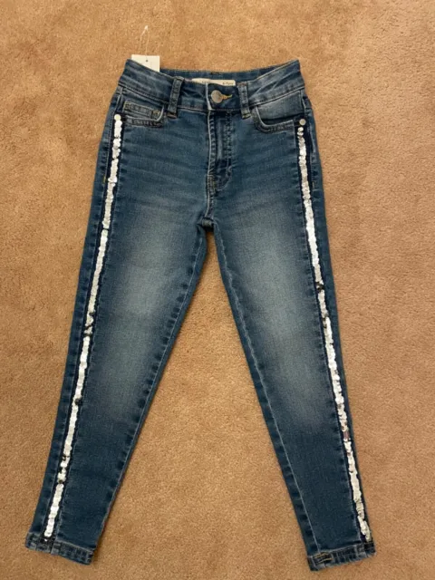 BNWT Marks and Spencer Girls Sequin Trim Skinny Jeans - Age 6-7 Years - RRP £18
