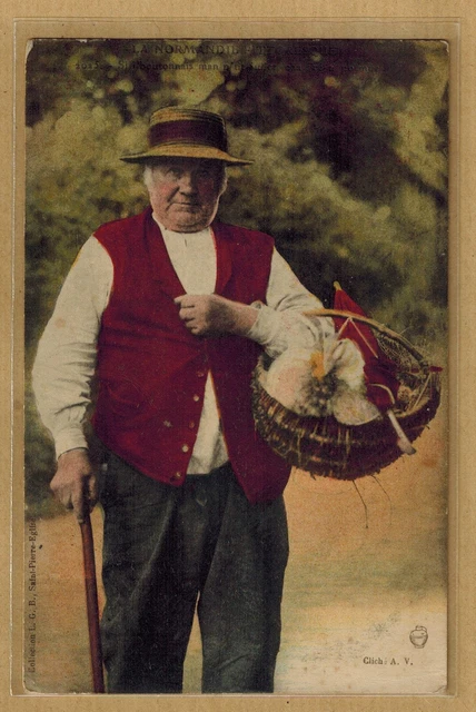 CPA Normandy type Norman man in basket folklore costume rp133