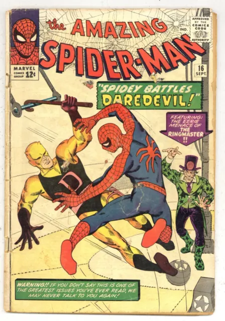 Amazing Spider-Man 16 FR- 1st DAREDEVIL X-OVER & battle! yellow suit! 1964 R029