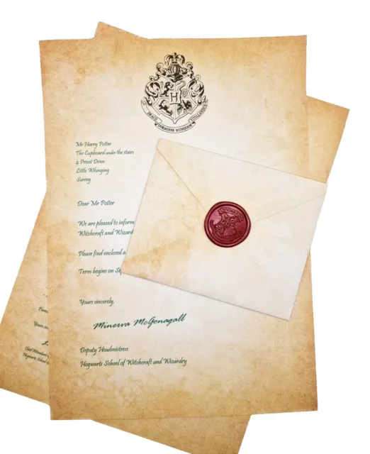 PERSONALISED Hogwarts Acceptance Letter. Harry Potter Wax Seal. Magic gift XMAS