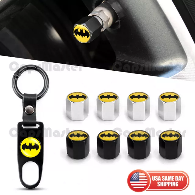 Universal Car Wheels Tire Valve Dust Stem Air Cap Keychain Ring With Batman Logo