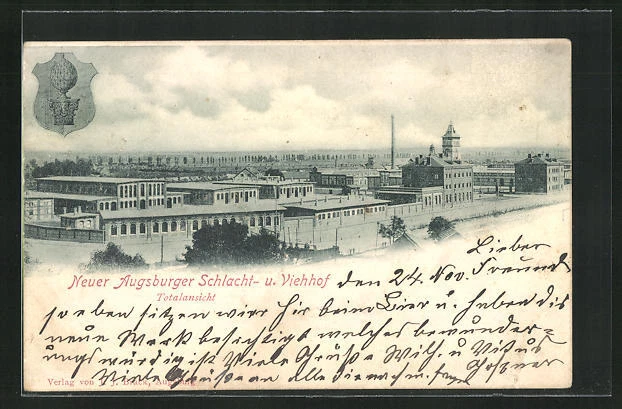 Ansichtskarte Augsburg, Neuer Schlacht- und Viehhof 1900
