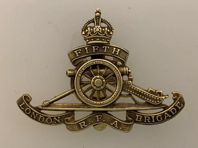 BRITISH ARMY 5TH LONDON ROYAL FIELD ARTILLERY large antiqued brass cap ...