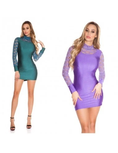 Vestito da donna manica lunga abito corto tubino elegante pizzo mini dress sexy
