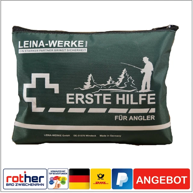 Erste Hilfe Set, Verband-Tasche, Notfallset mit Gürtelschlaufe für Angler, grün
