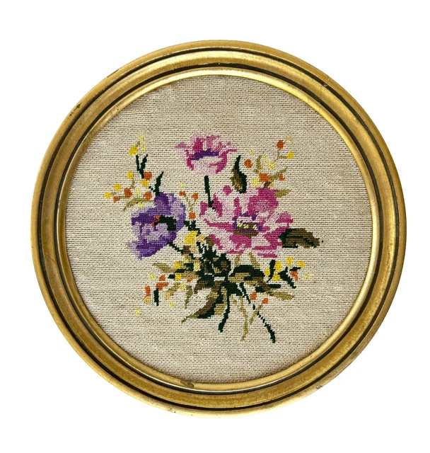 Ancienne Broderie Au Point De Croix Sous Cadre - Occasion, Décoration Vintage Française