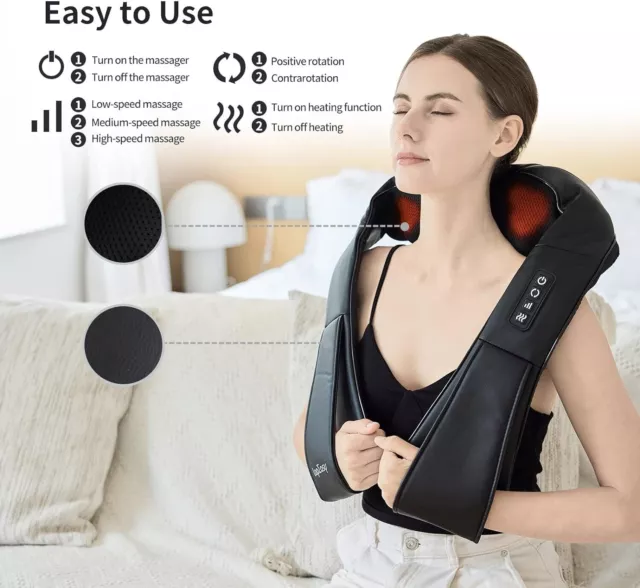 Electric Shiatsu Neck & Back Massager Heat 3D Kneading Massager Pillow Portable 3
