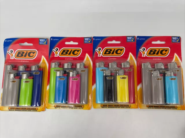 Bic Lighters Assorted Colors, 4 Packs Each Containing 5 (3 Regular 2  Minis)