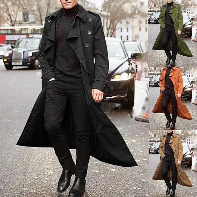 Mens Winter Warm Woolen Trench Coat Double Breasted Overcoat Jacket Outwear Top