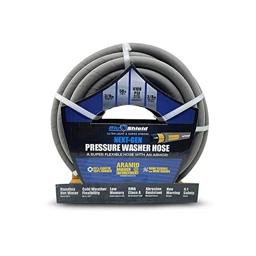 BluShield Aramid Braided Rubber Pressure Washer Hose, 4100 Psi, Handle 250°F