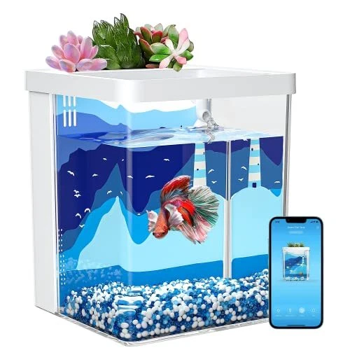 Smart Aquarium kit 1.5 Gallon Betta Fish Tank self Cleaning, Lighthouse