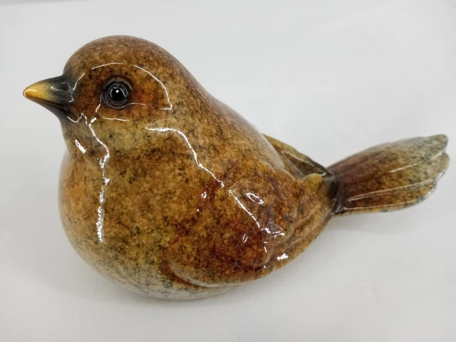 Ceramic Brown Gold Speckled Sparrow Wren Figurine Bird Collectible 5" x 3"