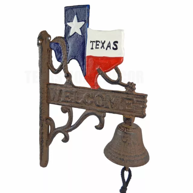 Texas Map Dinner Bell Cast Iron Welcome Western Wall Decor Rustic Brown Finish