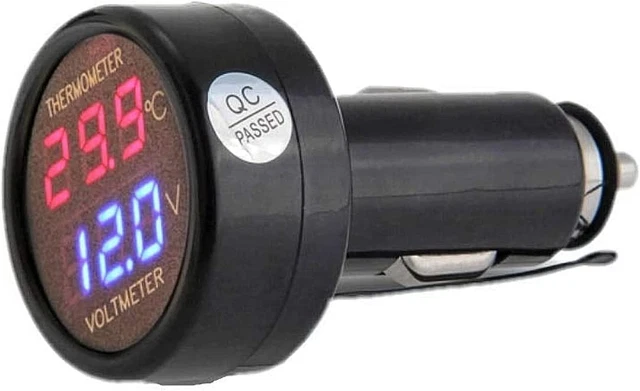 ® 2 in 1 Auto 12V 24V Voltmetro Termometro Accendisigari Digitale Display Temper