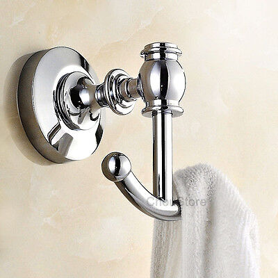 EURO Polished Chrome Bathroom Dual Robe Hook Towel Coat Hanger Wall Hooks Solid