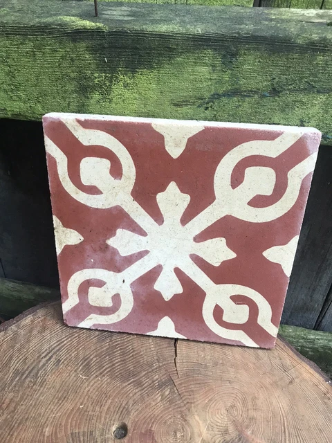 Vintage Decorative Moroccan ENCAUSTIC 8" FLOOR TILE glazed gothic hand painted