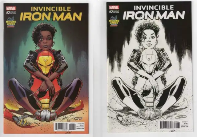 Invincible Iron Man #2 J. Scott Campbell Color + B&W Variants NM Riri Ironheart