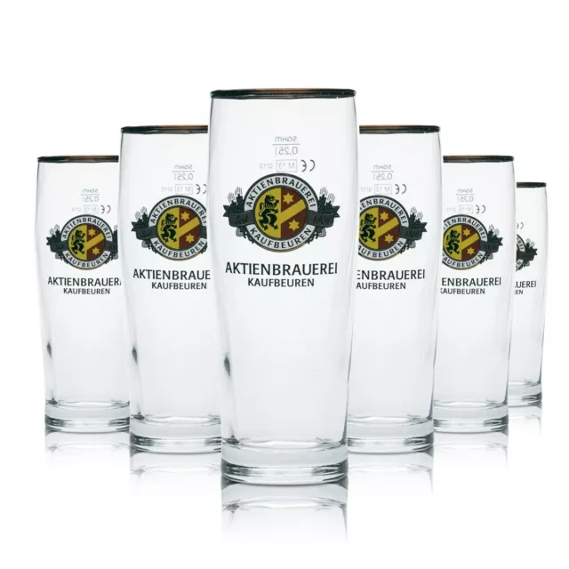 6x Aktienbrauerei Kaufbeuren Bier Glas 0,25l Becher Goldrand Gläser Gastro Bar