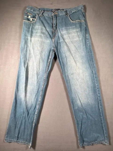 LRG Genes Straight Jeans Mens 40 Blue Denim Power Moves 38x33 Planted in Snow