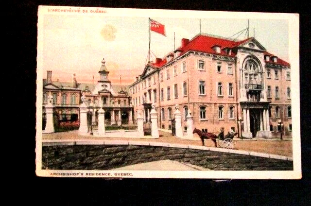 " Archbishop's Residence- Quebec-Canada-horse cart-flag