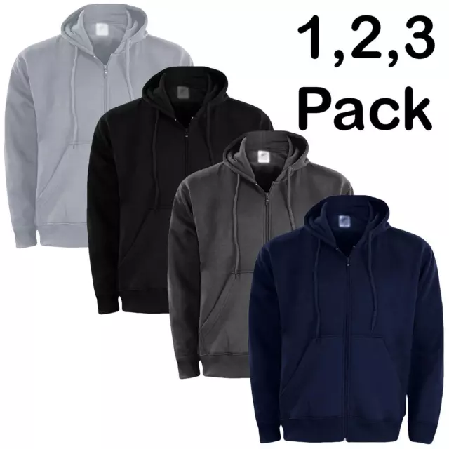 Mens Zipper Hoodie Zip up hoody Hooded Sweatshirt Jumper Fleece Jacket Multipack