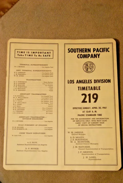Southern Pacific Employee Timetable - Los Angeles Div #219 - April 30, 1961