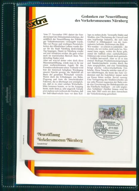 BRD SAMMELBLATT "EXTRA" 1991 NÜRNBERG VERKEHRSMUSEUM KUTSCHE PFERDE ua20