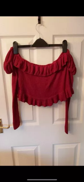 Women’s Ladies New Size 12 Red Long Sleeved Cropped Jumper