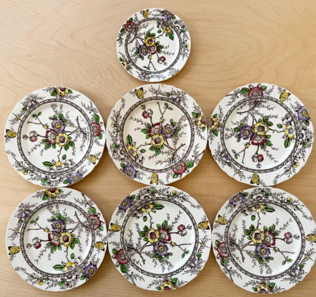 6 Vtg. Alfred Meakin MEDWAY England Dark Brown Floral 8” Salad Plates/1 Bread 6"