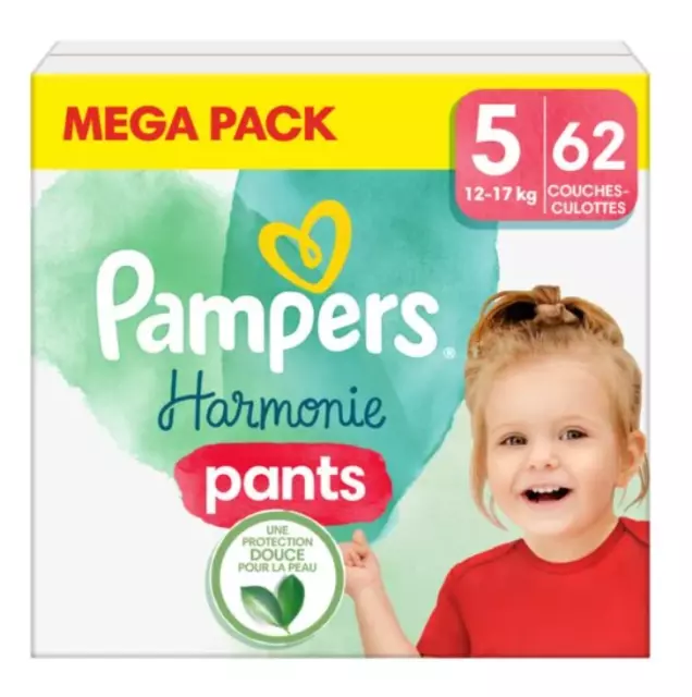 Mega Pack 62 Couches PAMPERS "HARMONIE" Pants Taille 5 (12 à 17KG) Culottes Bébé