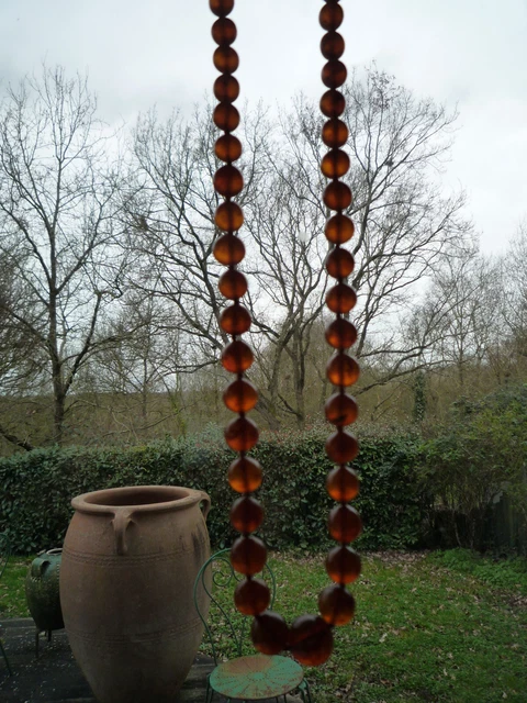 Collier Sautoir Vintage En Perles De Bakélite Ambre Cerise – Période Art Déco, France (110g)
