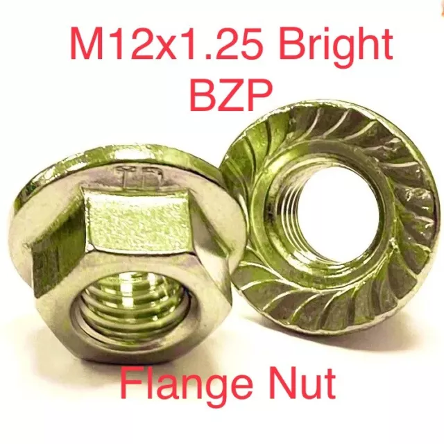 M12x1.25 Metric Fine Pitch Thread Flange Hex Nut Bright BZP Nuts Sprocket M12