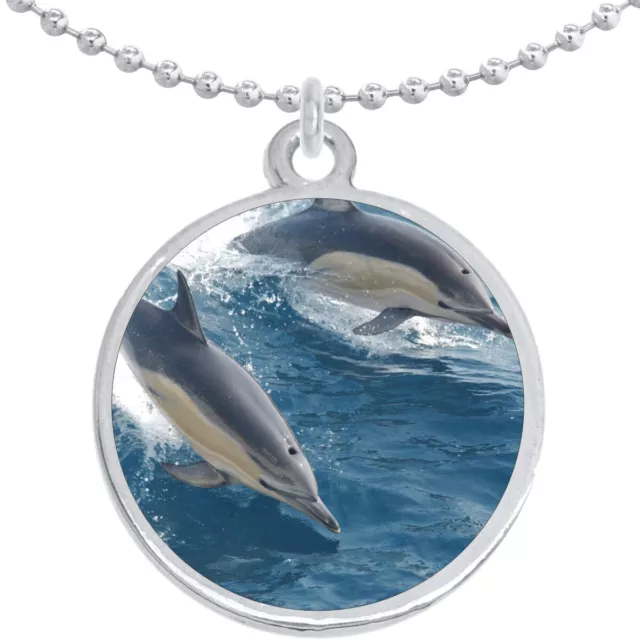 Dolphins Round Pendant Necklace Beautiful Fashion Jewelry