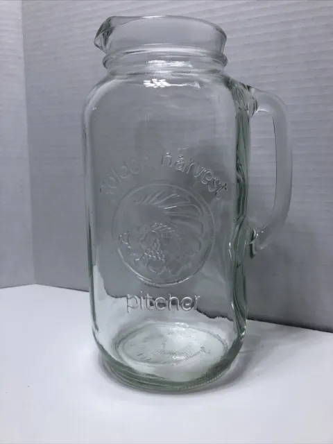 Golden Harvest Mason Jar Pitcher Clear Glass Ice Tea Lemonade Measuring Cup