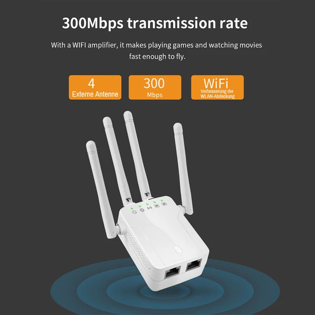 Ripetitore WiFi 1200 Mbps Per Casa – Dual Band 5G/2,4G Con 4 Antenne – Modalità AP/Router/Repeater – Porta Ethernet E WPS – Copertura 360°