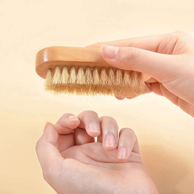 Cepillo de uñas de cerdas de jabalí natural de doble cara cepillo de limpieza de madera ~~