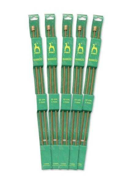Pony Bamboo Straight Knitting Needles/ Pins  - 2 Single Point - 33Cm Long