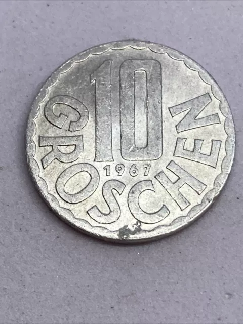 Austria - 10 Groschen Aluminium Coin - 1967