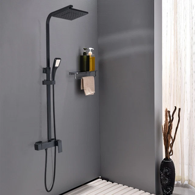 HUCKLE Duschsystem Mit Thermostat – Komplettset Mit Regendusche, Handbrause & Halterung