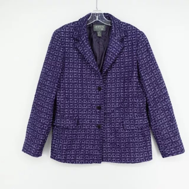 Lafayette 148 Tweed Blazer Jacket Women 10 Purple Button Front USA New York Made