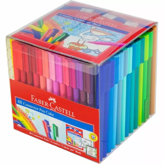 Faber Castell 48 Pack Kids Texter Connector Pen Cube Art Drawing Texta Colouring