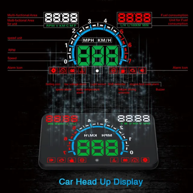 Head Up Display Digitale Universale Auto HUD Fatica Promemoria Tensione Avviso GIRI F