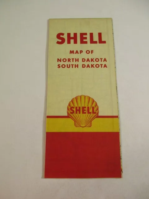 1940 (Pop.) SHELL Map of North Dakota South Dakota Oil Gas Station Road Map~AB4