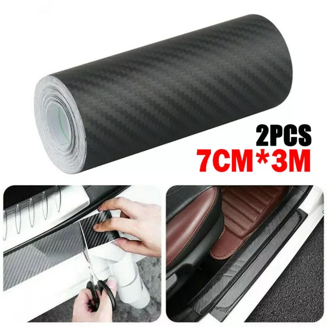 2x Car Door Protector Sill Scuff Cover Sticker Antiscratch Carbon Fiber Strip 3m