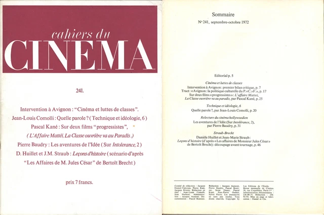 CAHIERS DU CINÉMA N°241 - Cinéma et luttes des classes/Brecht... sept